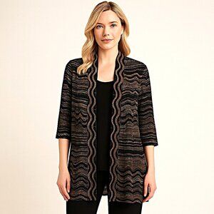 Joseph Ribkoff Metallic Wave Stripe Open Front Cardigan Sz 12